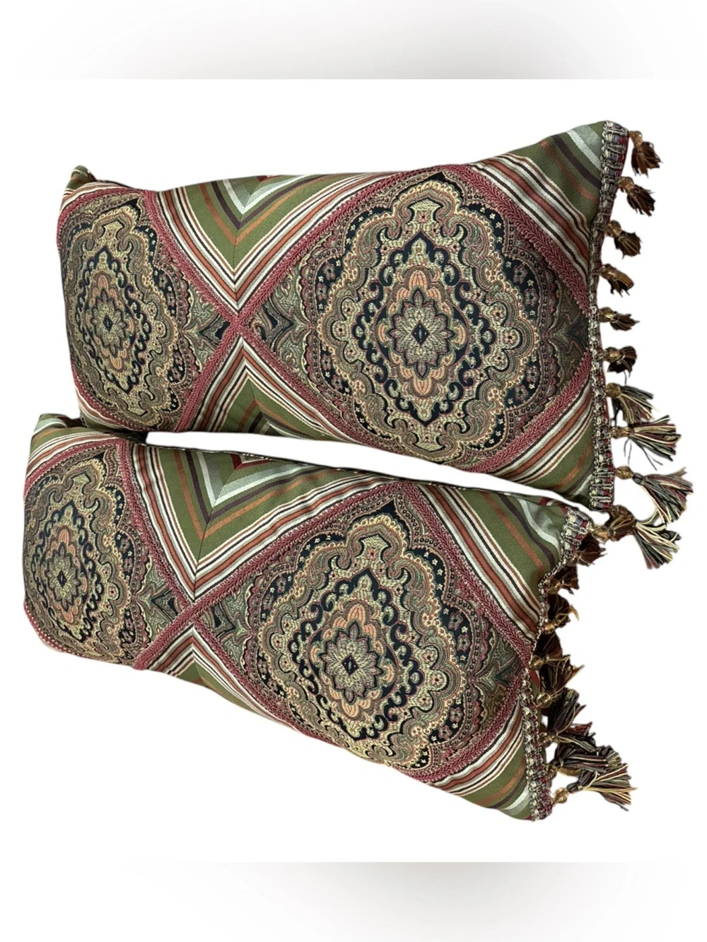 Decorative Paisley Medallion Throw Pillows - Green & Rust